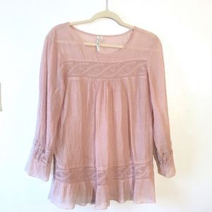 🦋 Boho Pastel Pink Sheer Long-Sleeve Top Medium